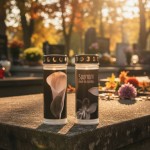 Nagrobna sveča Premium črno-bela V naših srcih